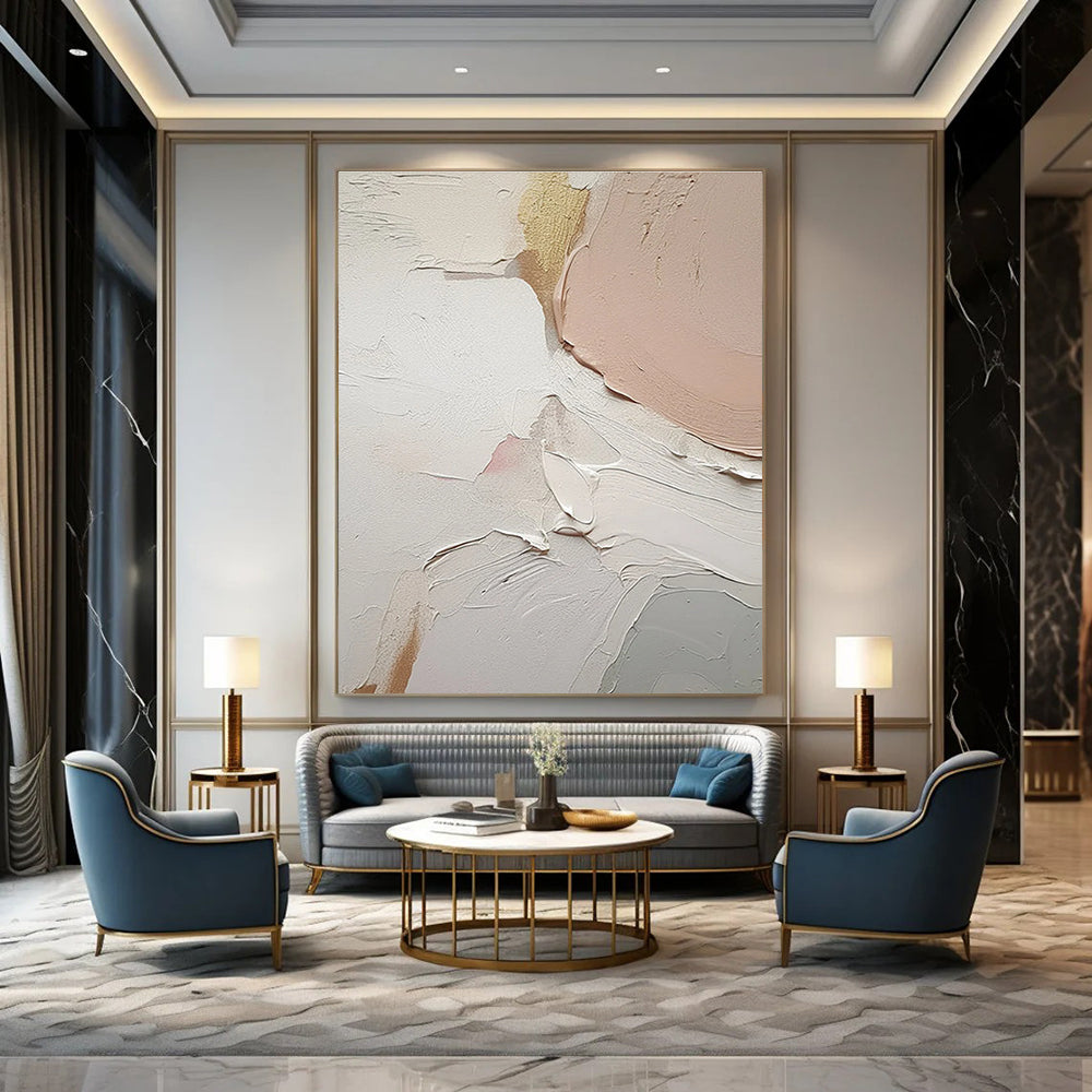 Soft Pastel Impasto Abstract Painting with Gold Accents ADGE451