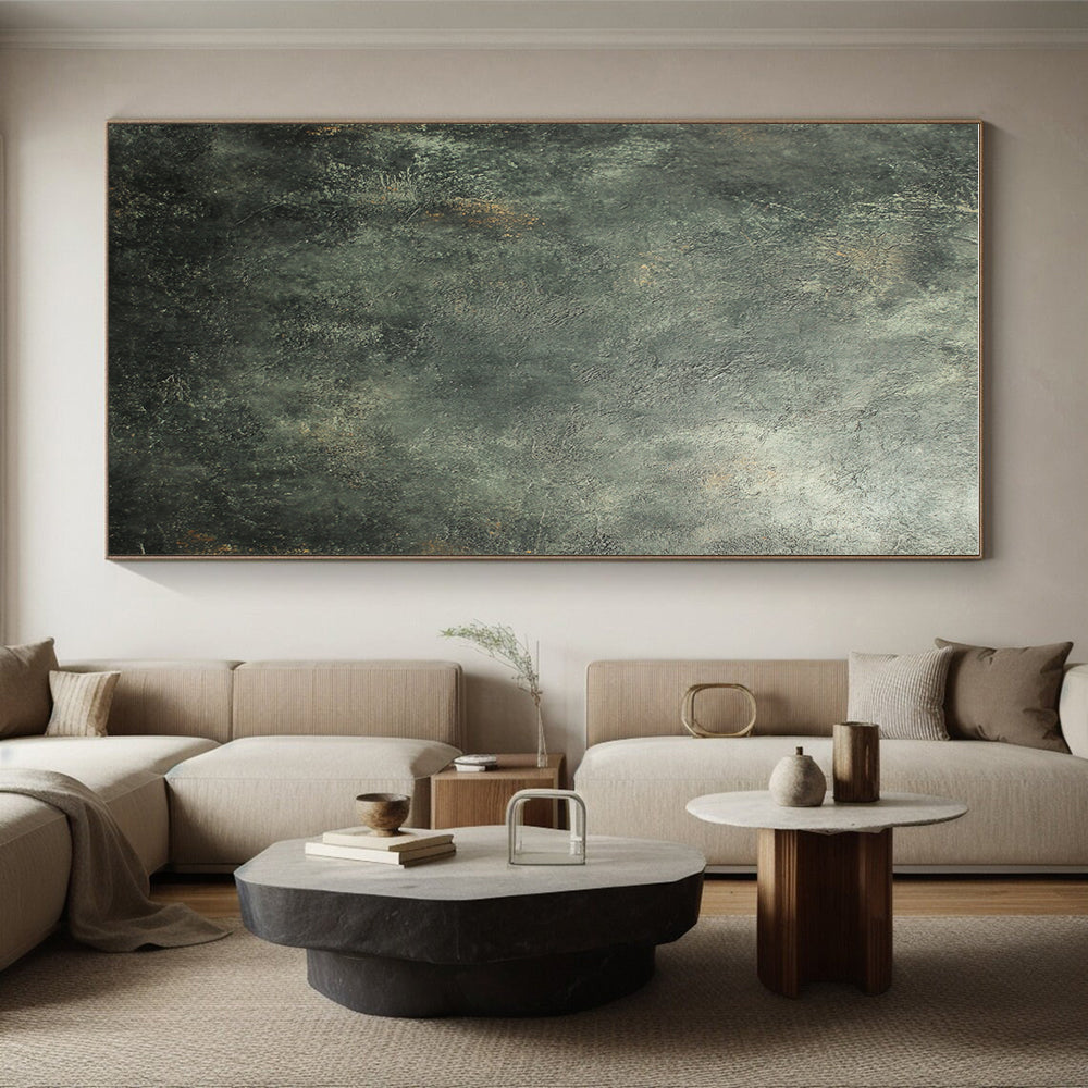 Dark Green Textured Abstract Painting with Mossy Undertones GER104