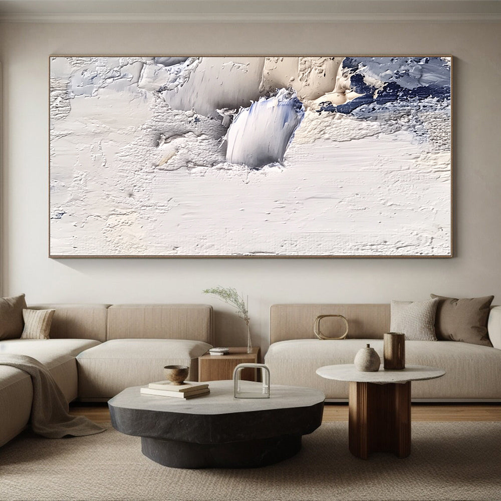 Textured White Blue Abstract Painting with Layered Strokes GER741