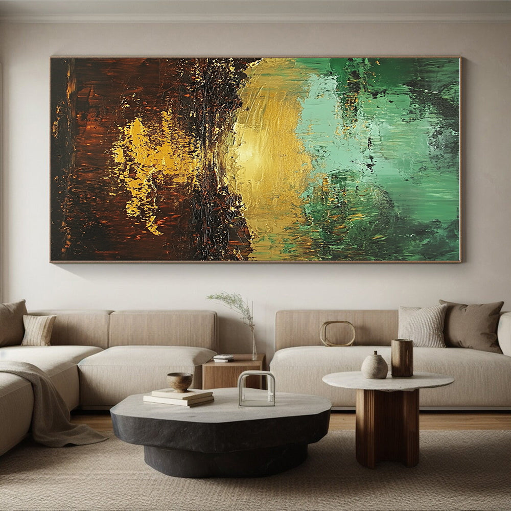 Green and Gold Abstract Painting with Textured Layers GER430