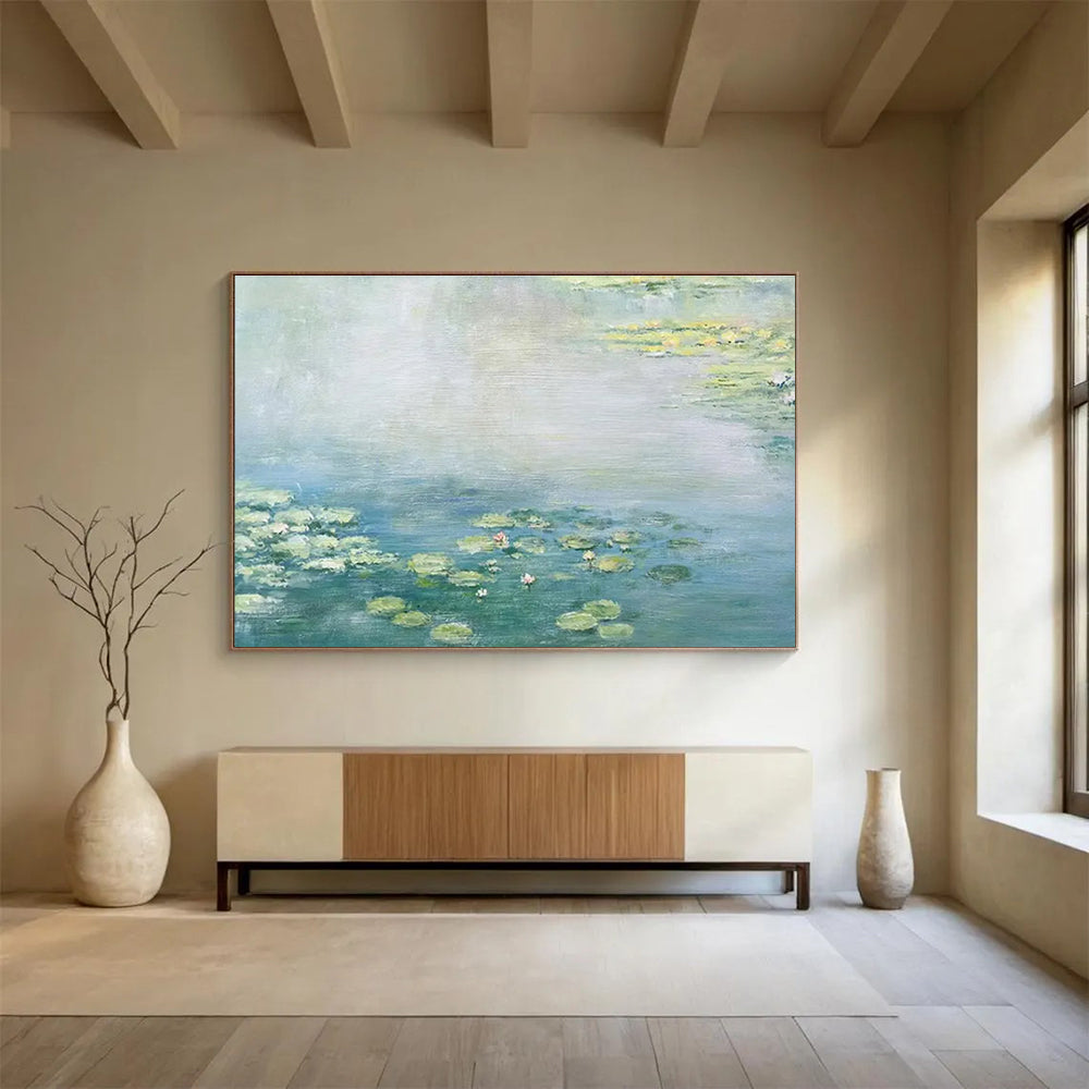 Water Lily Pond Abstract Painting with Soft, Serene Colors THY391