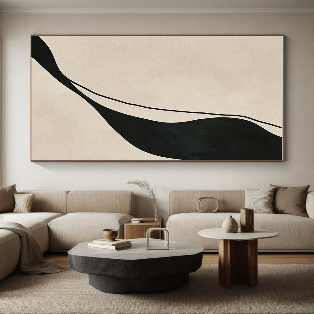 Black Beige Curved Line Abstract Painting GER843