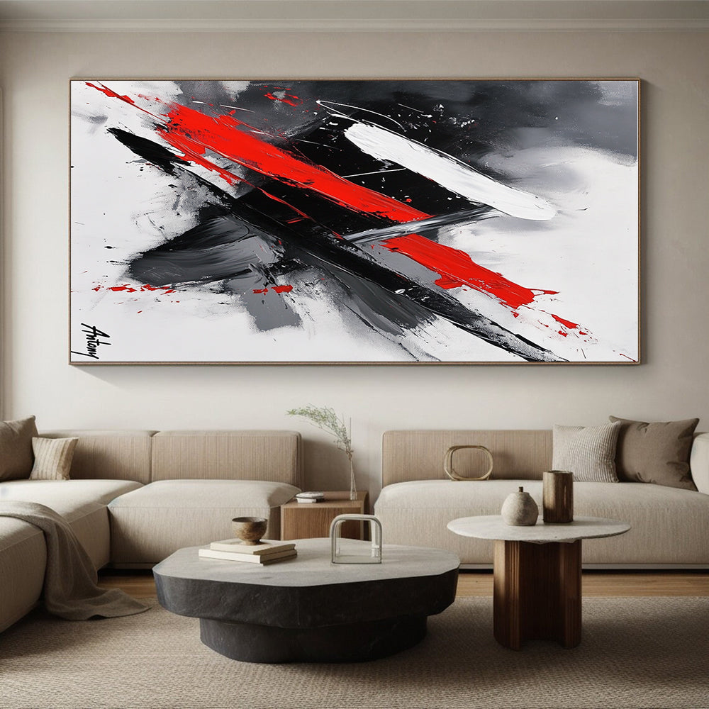 Dynamic Red Black and White Abstract Expressionist Painting GER245