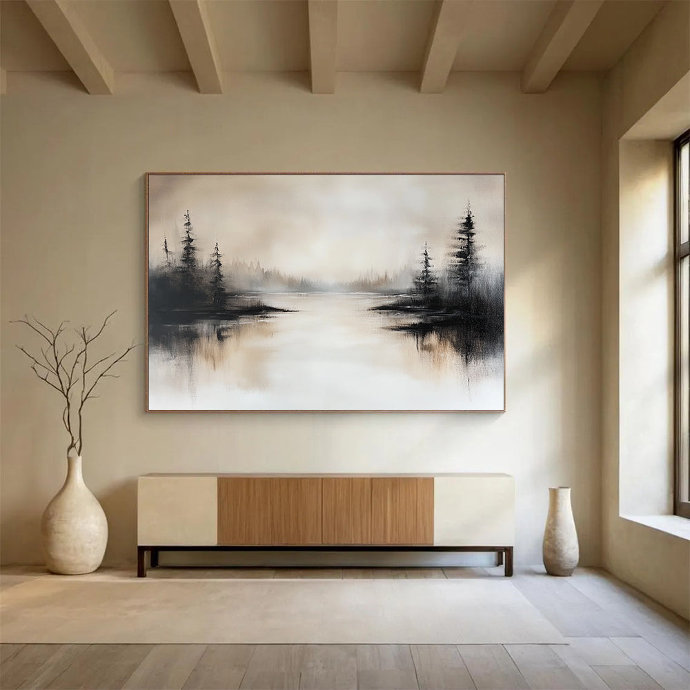 Misty Landscape Abstract Painting with Soft Grays and Browns DYP213