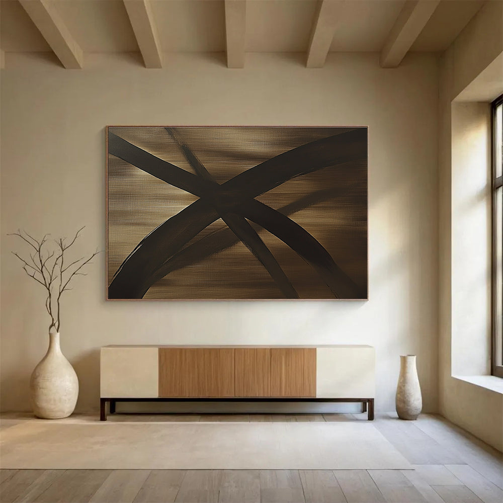 Brown and Black Abstract Cross Painting with Textured Surfaces DYP583