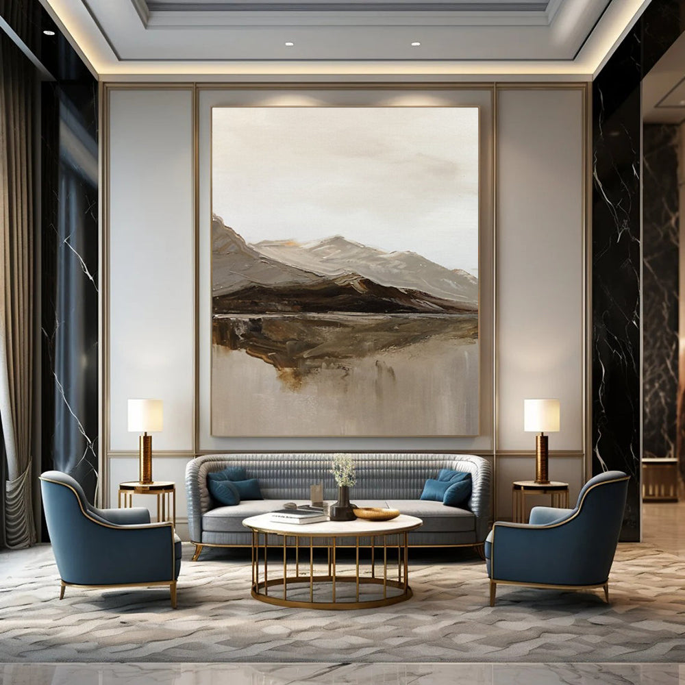 Mountain and Lake Reflection Abstract Painting ADGE358
