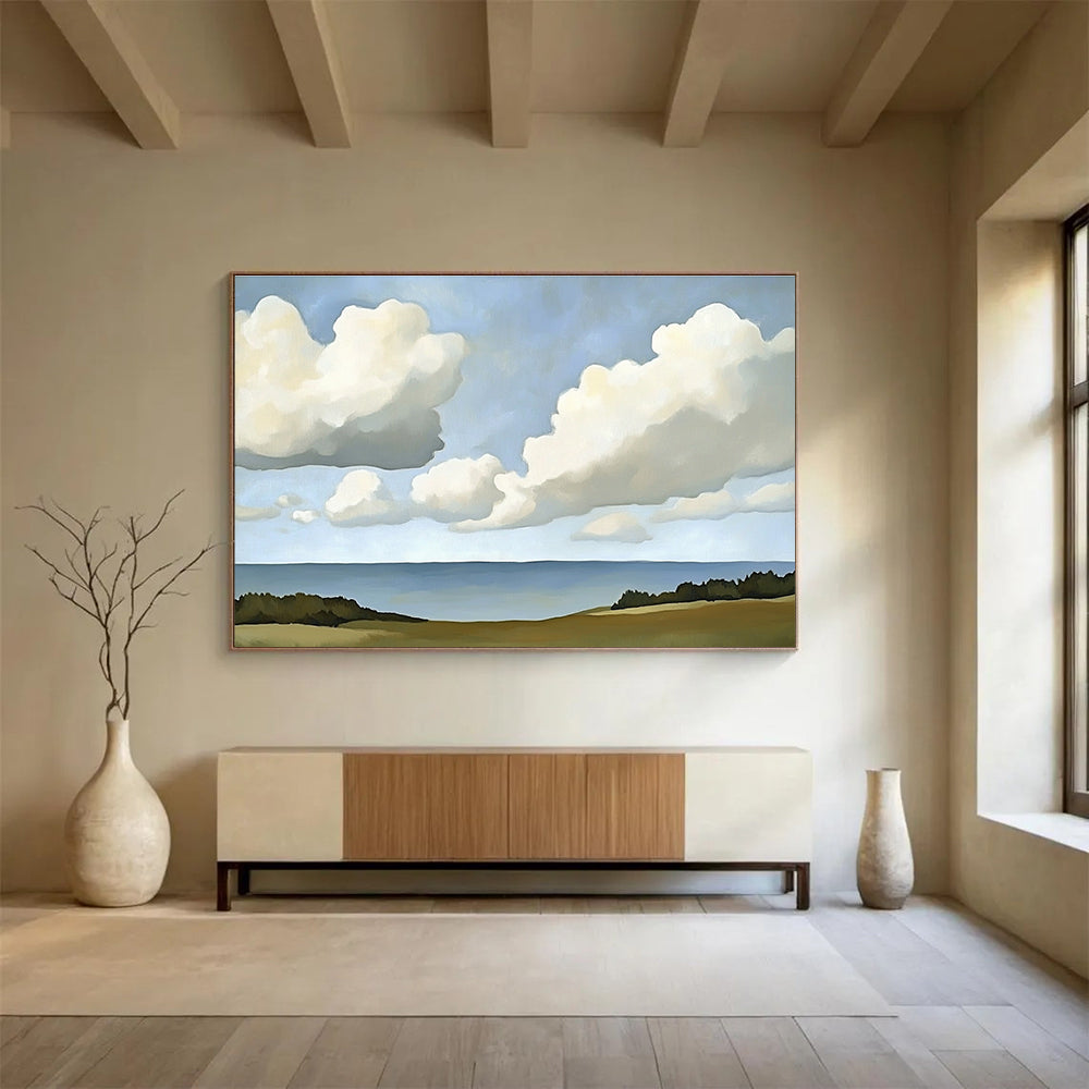 Clouds Over the Sea Minimalist Abstract Painting with Soft Whites DYP598