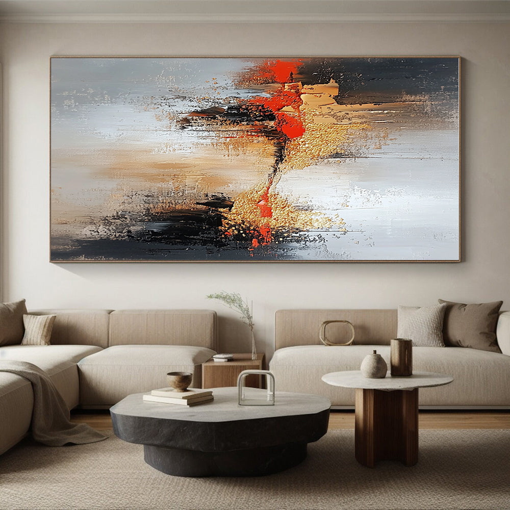 Red Gold and Gray Abstract Painting with Textured Layers GER556
