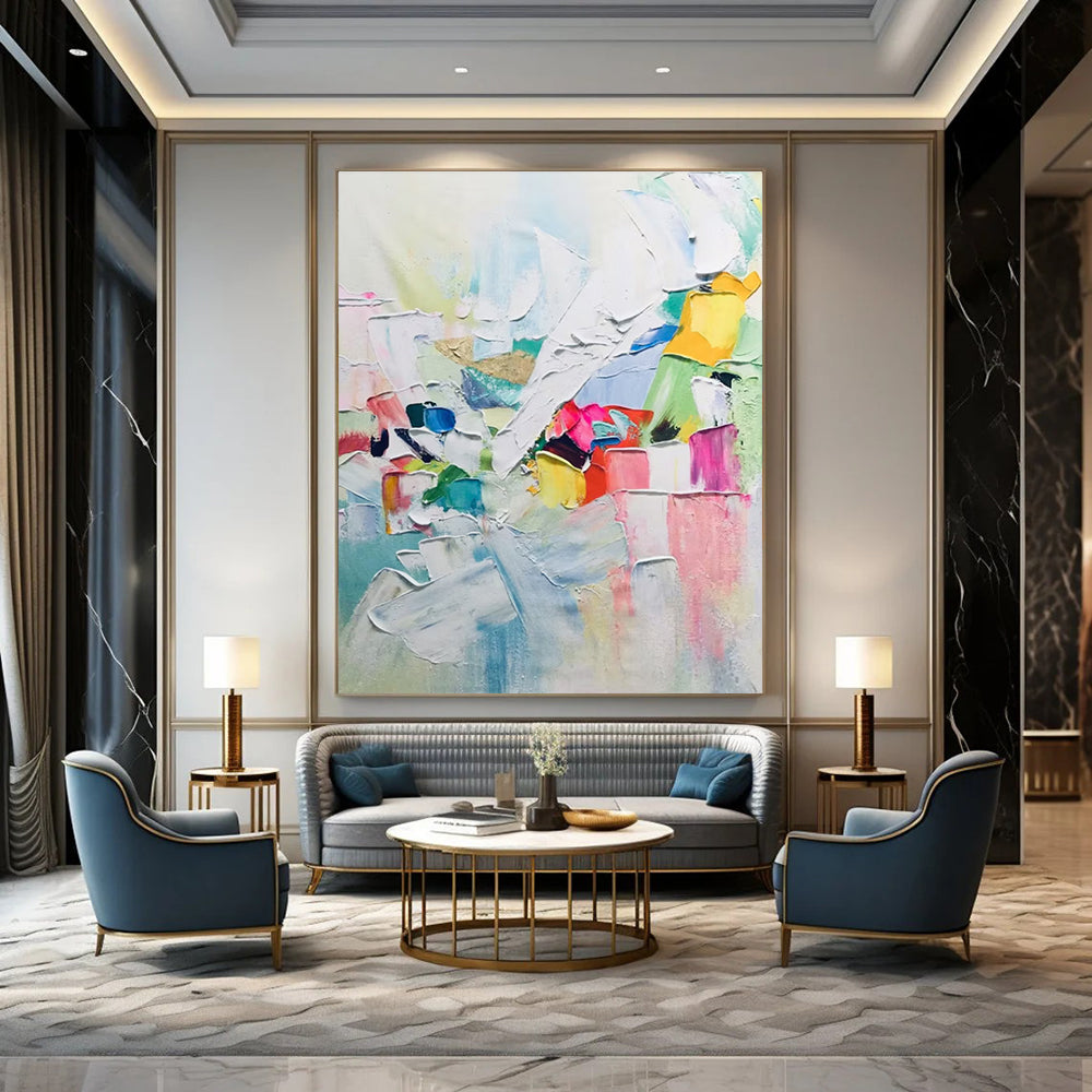 Colorful Block Abstract Painting with White Dominance ADGE274