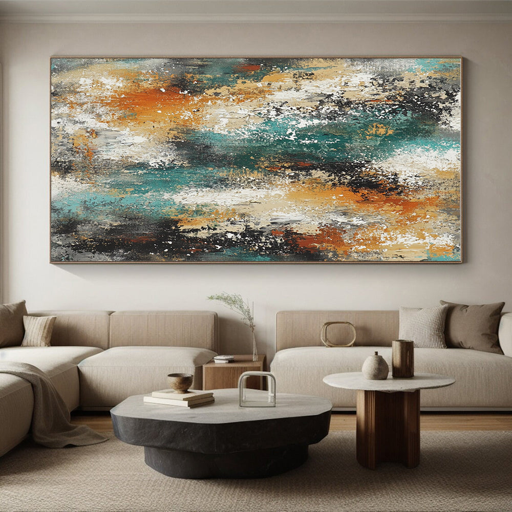Teal Orange Abstract Painting with Textured Layers GER783