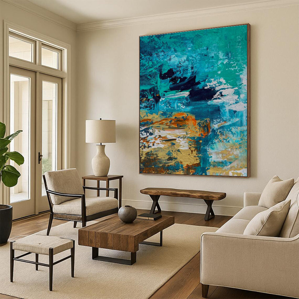 Monumental Custom Hand-Painted Abstract Canvas for Underground Speakeasy Bars  DLZ0035