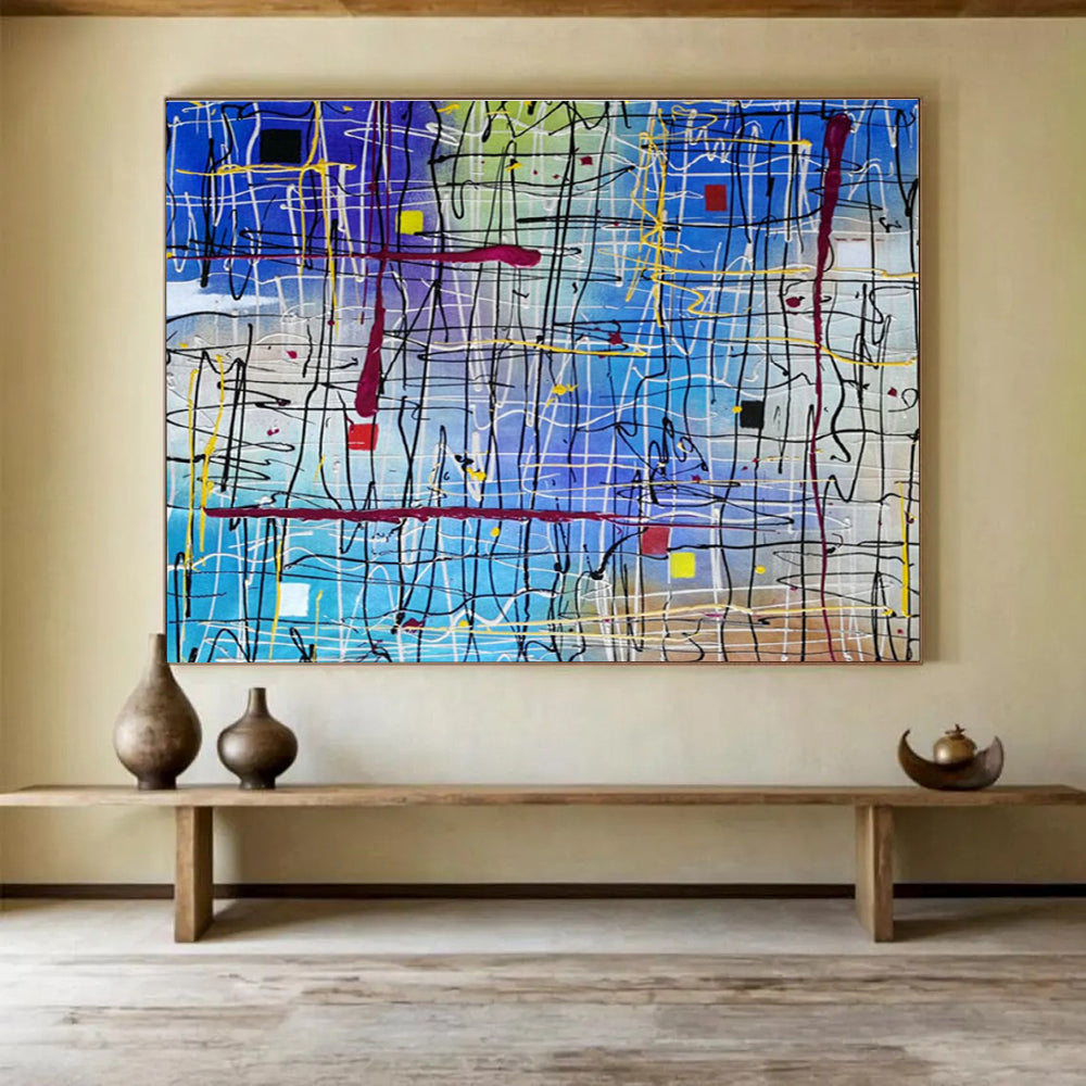 Hand-Painted Large Abstract Canvas, Dramatic Black and White for Entryways DLZ3233