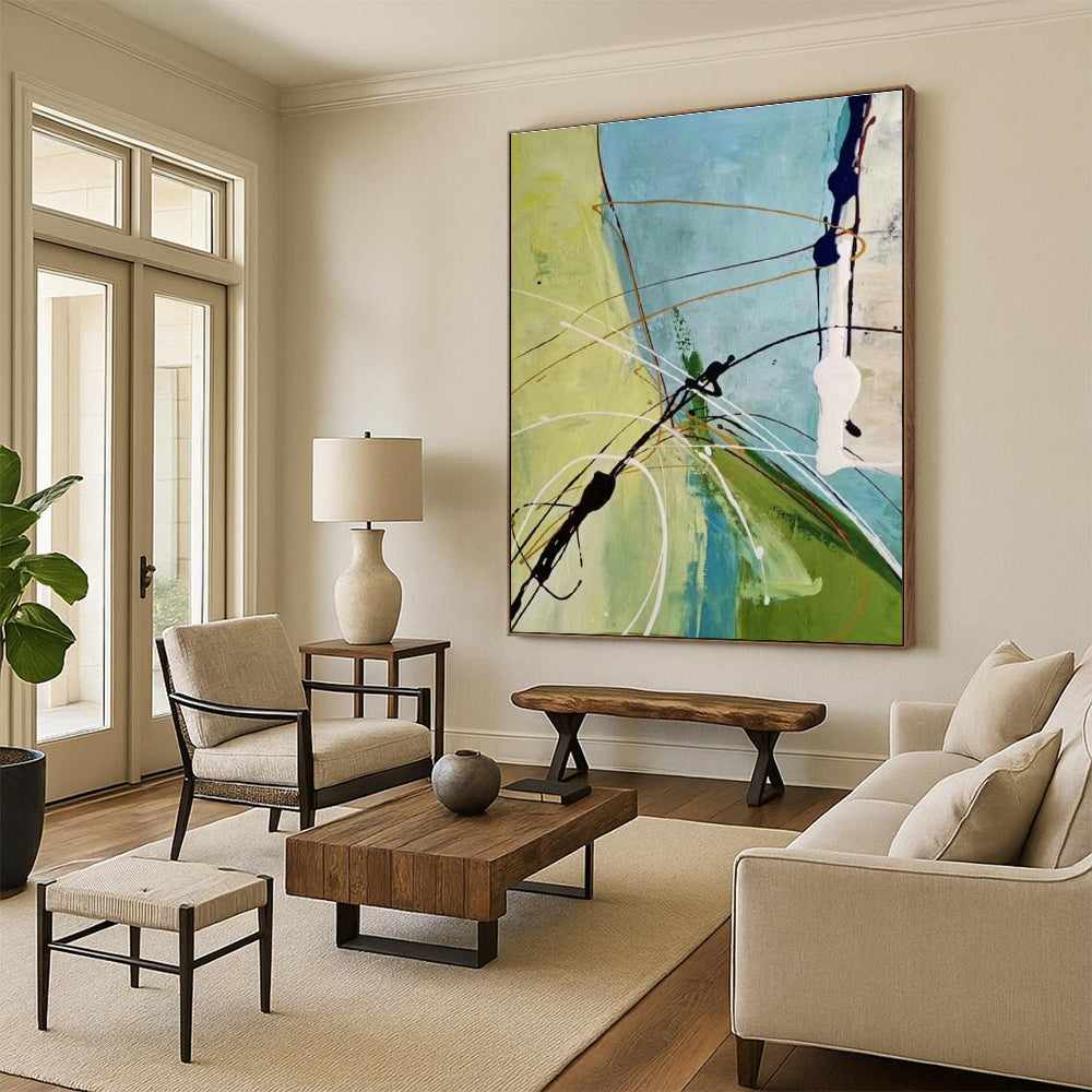 Immense Large-Scale Custom Hand-Painted Abstract Artwork - Rustic Serenity for Farm Stays  DLZ0275