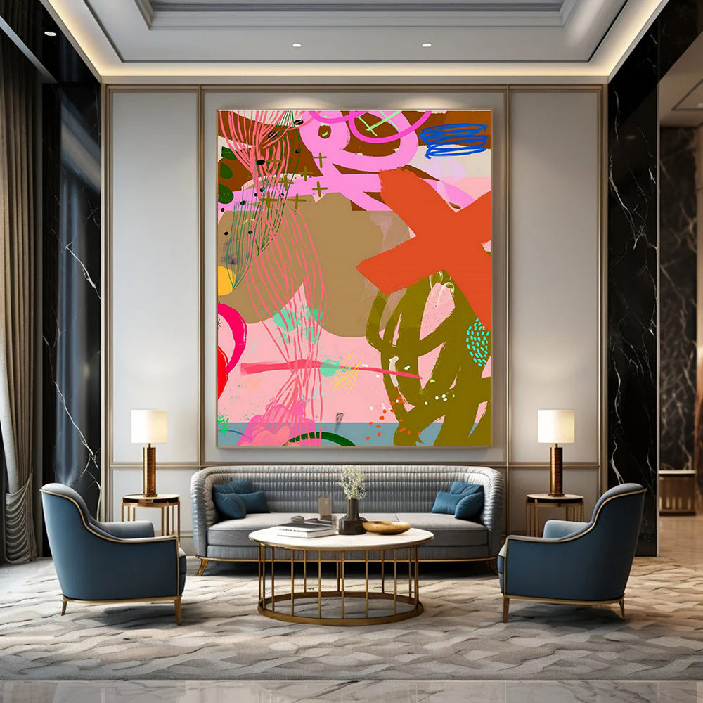 Extensive Custom Hand-Painted Abstract Painting - Dynamic Decor for Sports Bars  DLZ0154