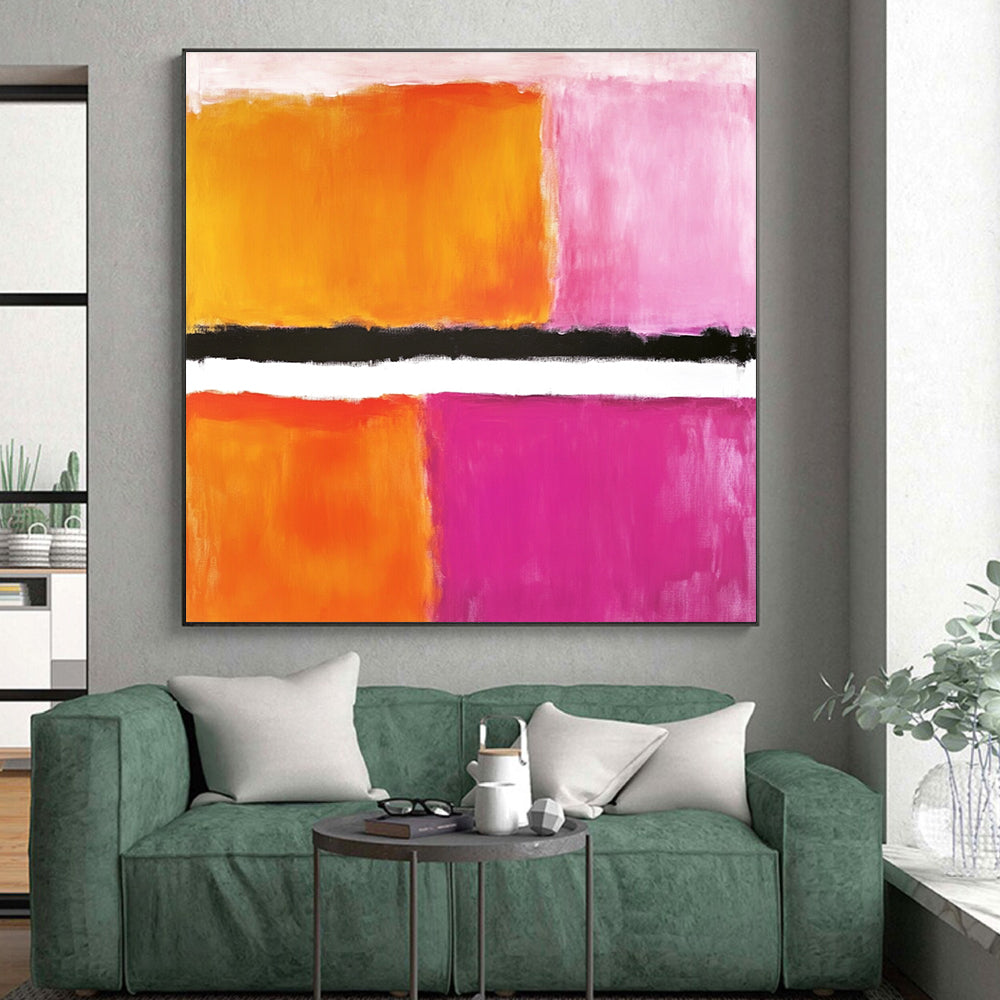 Orange and Pink Abstract Painting with Bold Color Blocks GER141