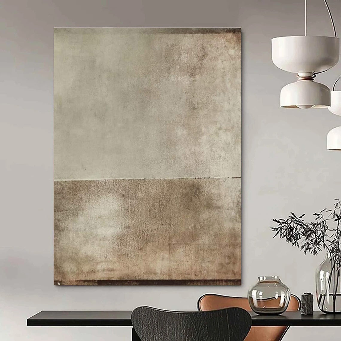 Light and Dark Brown Abstract Painting with Subtle Divide ADGE513