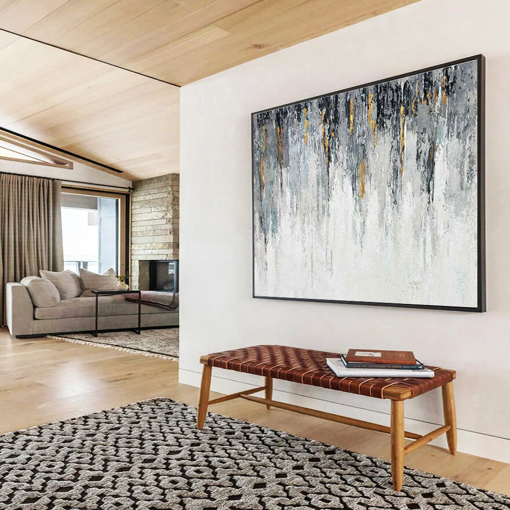 Gold Accent Abstract Painting with Grey and White Tones THY277