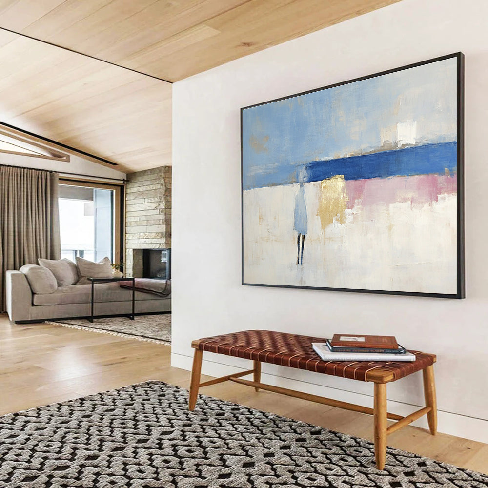 Figure on Beach Abstract Painting with Soft Color Palette DYP186