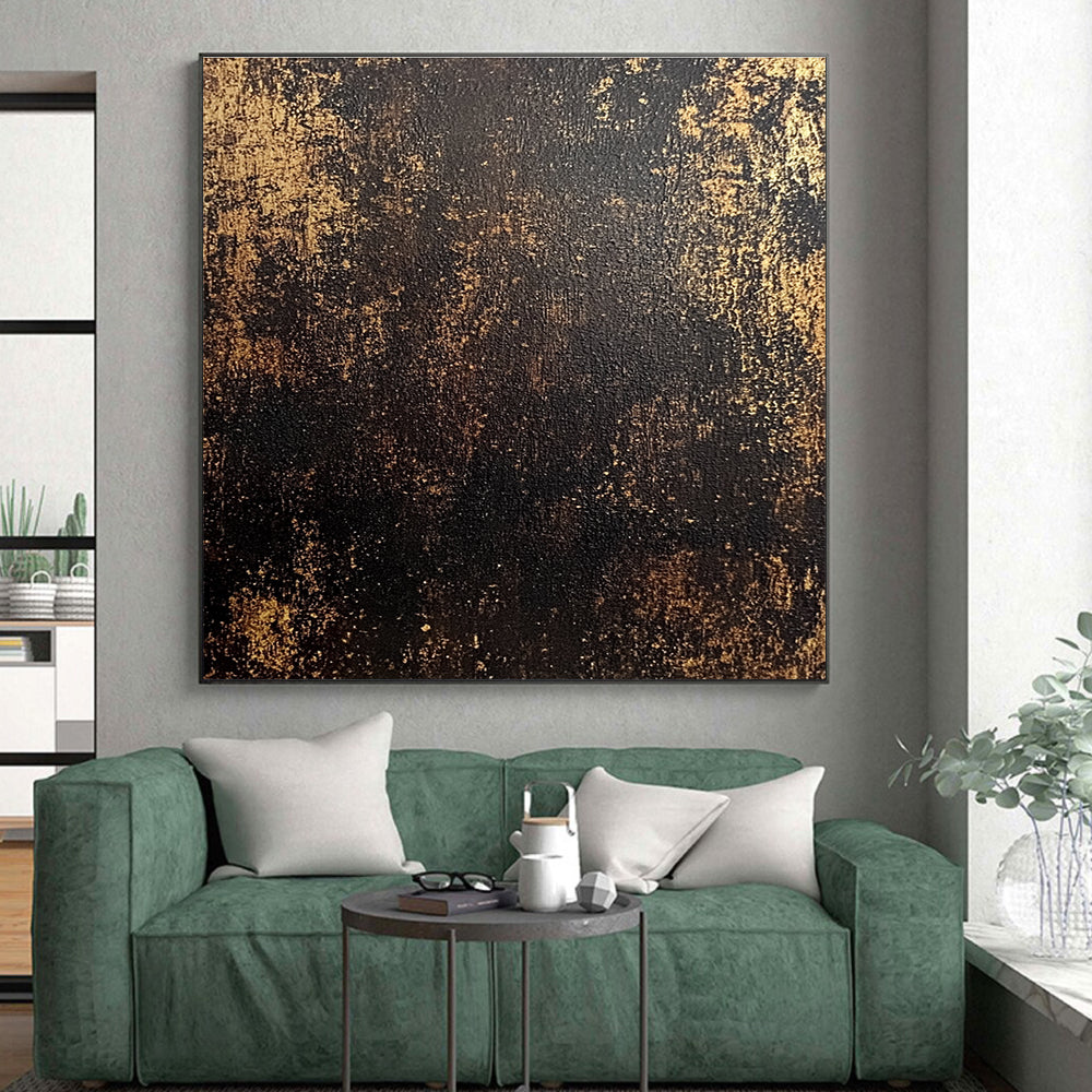 Black and Gold Abstract Painting with Vintage Patina GER102