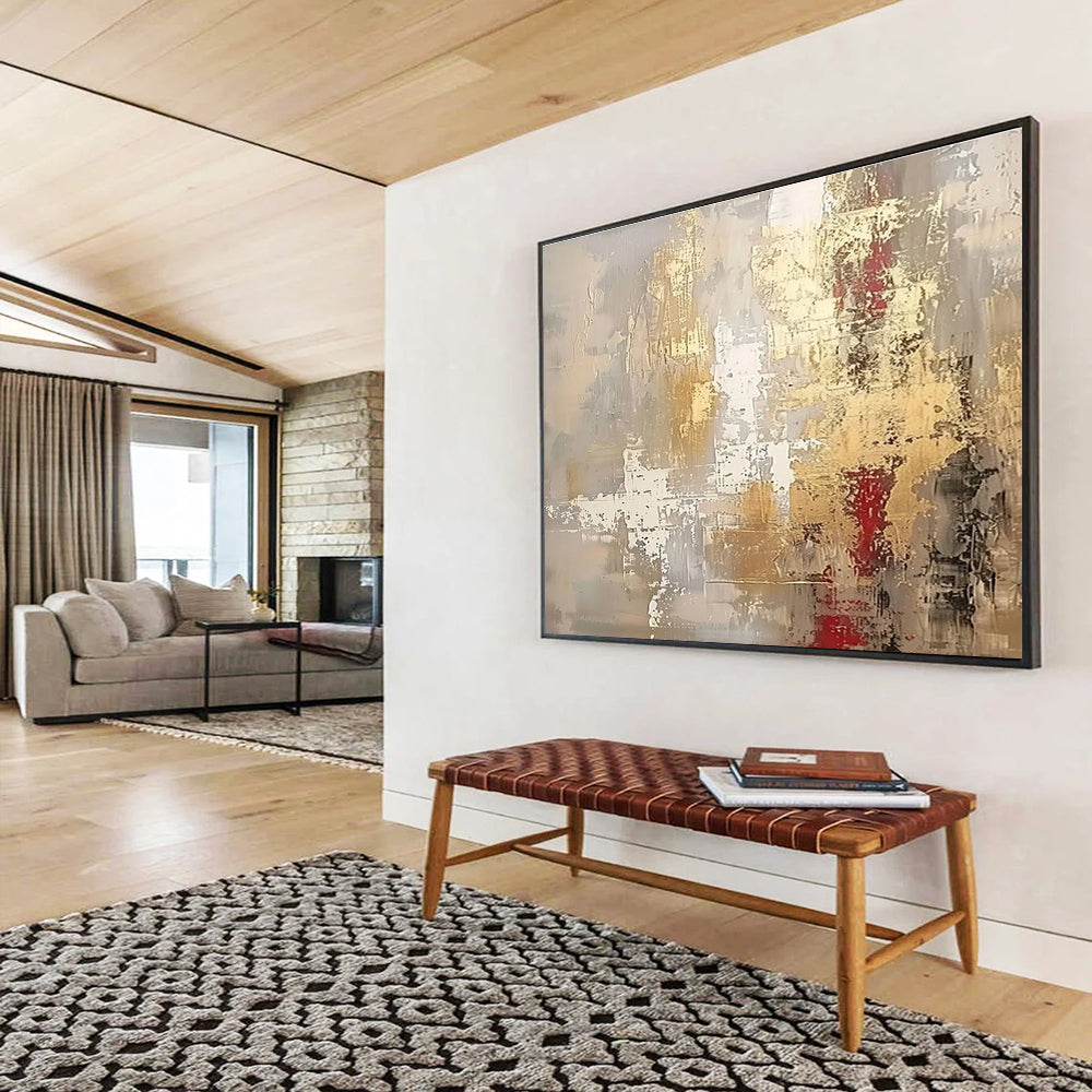Gold Red Grey Abstract Textured Painting THY044