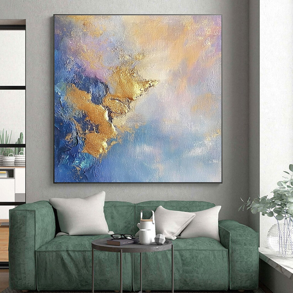 Blue and Gold Abstract Painting with Textured Surfaces GER625