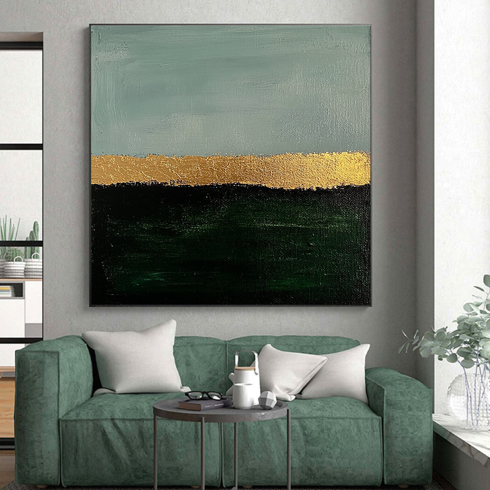 Teal Gold and Green Abstract Painting with Textured Stripes GER191