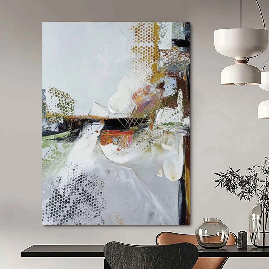 Grey Colorful Textured Abstract Painting ADGE047