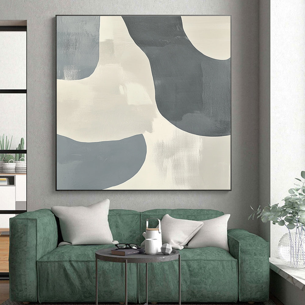 Gray and Beige Abstract Painting with Flowing Forms GER161