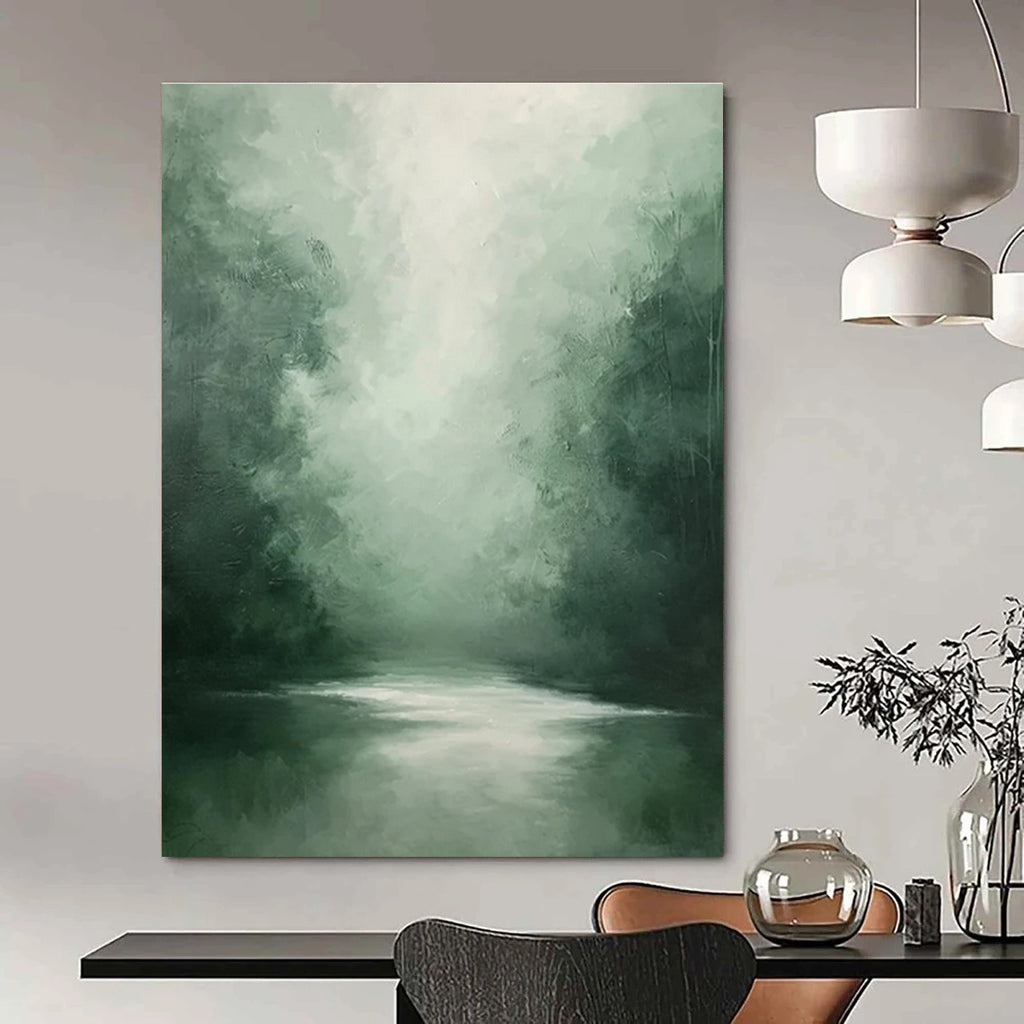 Green Misty Forest River Abstract Painting ADGE024