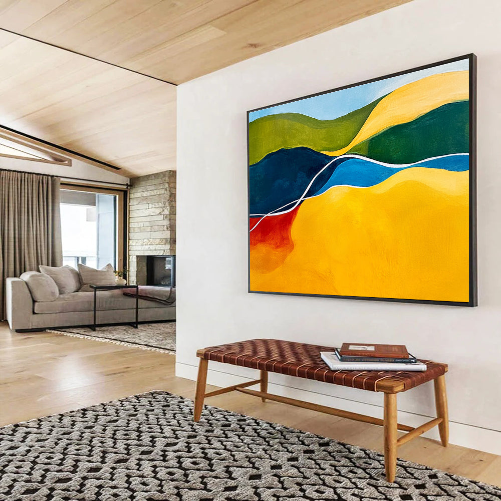 Vibrant Geometric Hills Abstract Painting with Bold Color Blocks DYP229