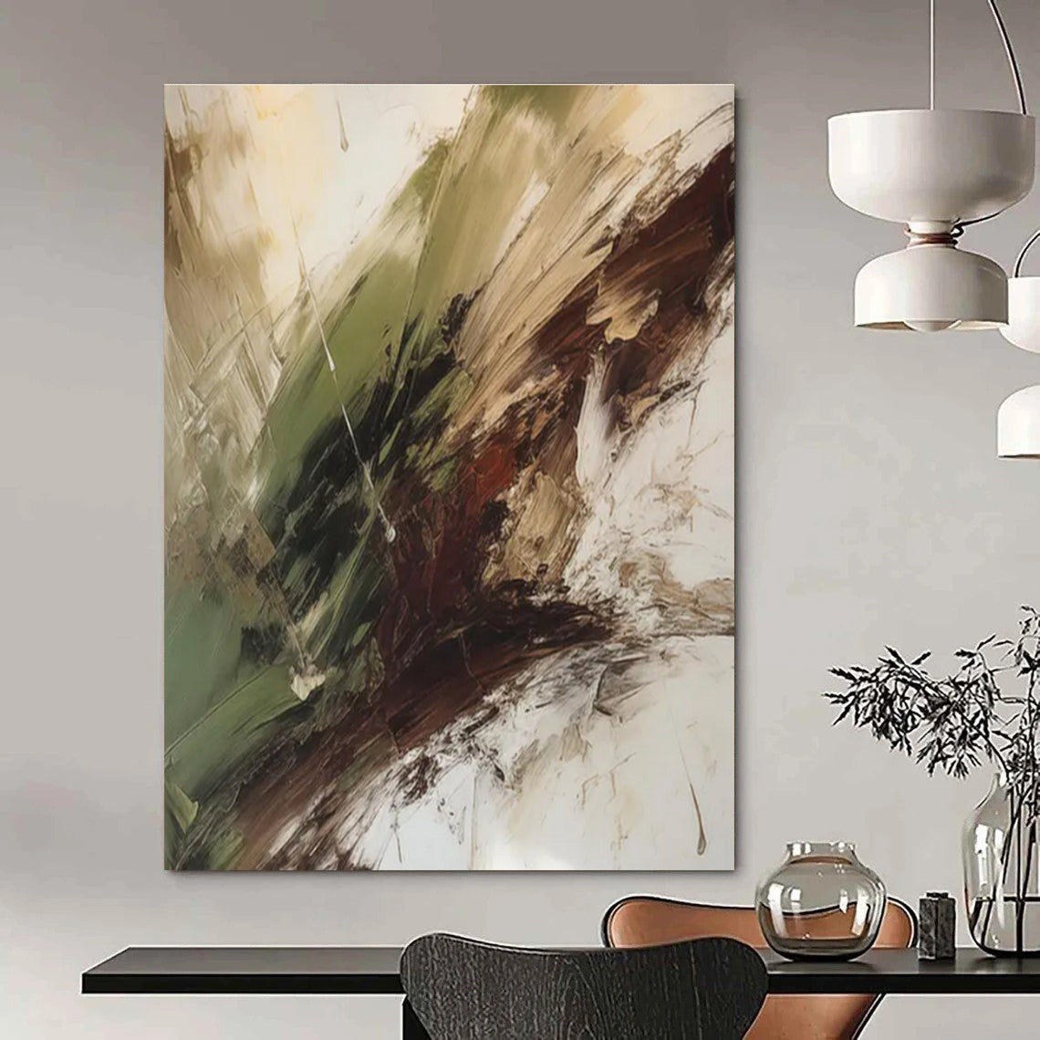 Green and Brown Fusion Abstract Painting with Dynamic Textures ADGE118