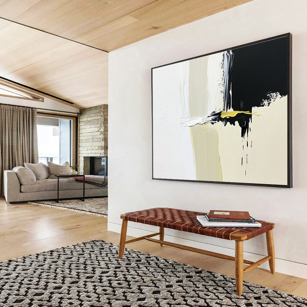 Black White and Yellow Abstract Painting with Bold Strokes DYP365
