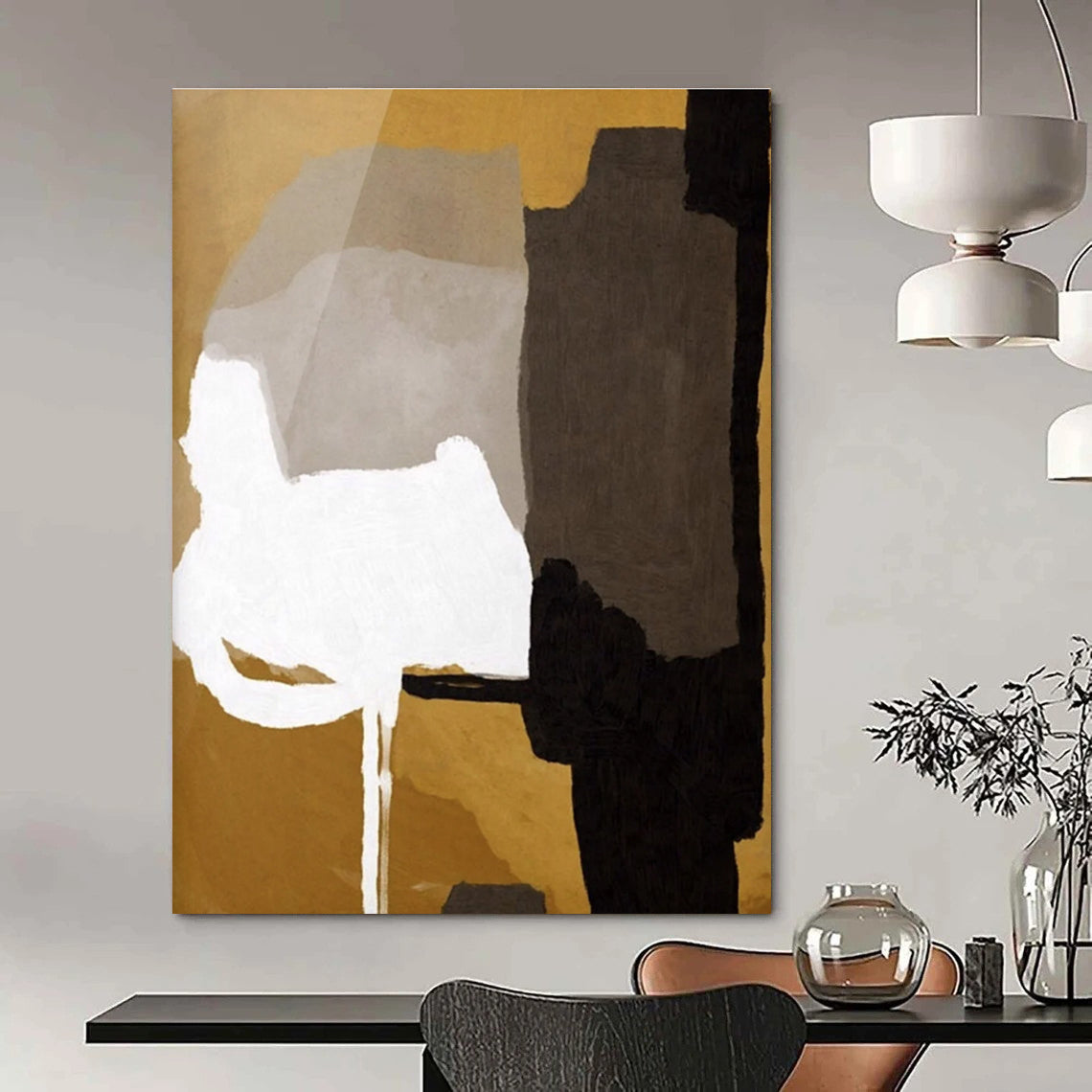 Gold and Gray Abstract Forms Painting ADGE236
