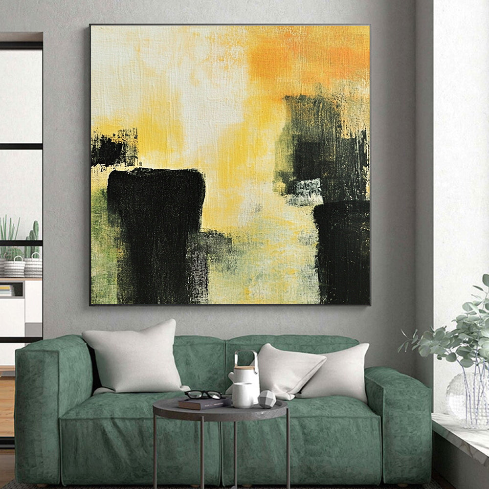 Yellow and Black Abstract Painting with Bold Forms GER433