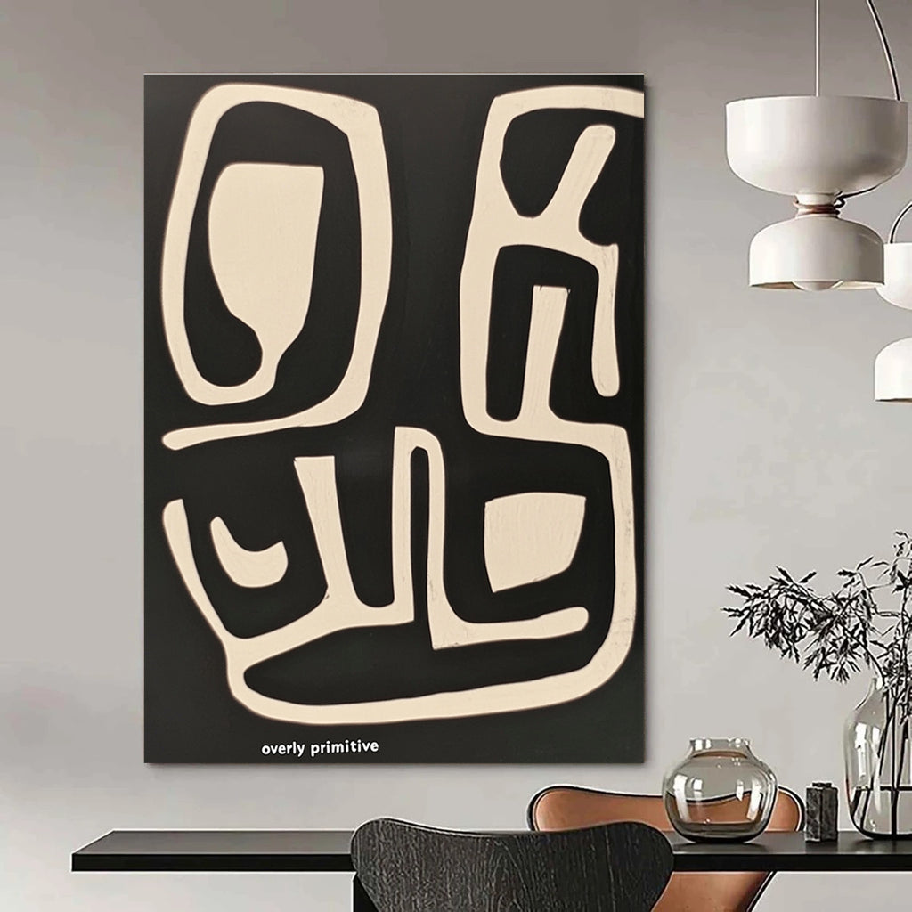 Large abstract painting featuring thick brush strokes and bold white text on a vibrant background ideal for modern decor.STSC1211