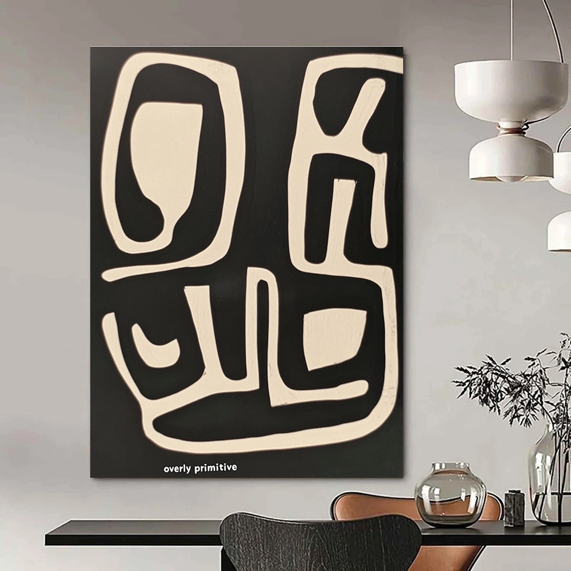 Large abstract painting featuring thick brush strokes and bold white text on a vibrant background ideal for modern decor.STSC1211