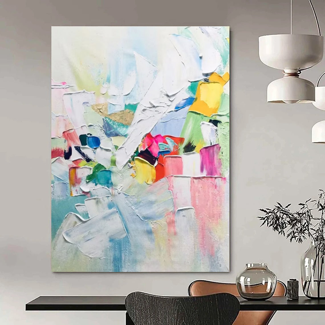 Colorful Block Abstract Painting with White Dominance (Repeat) ADGE279
