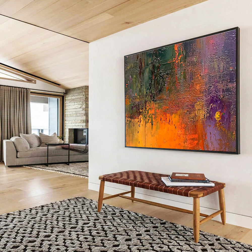 Vivid Textured Abstract Painting with Green Orange and Purple DYP516