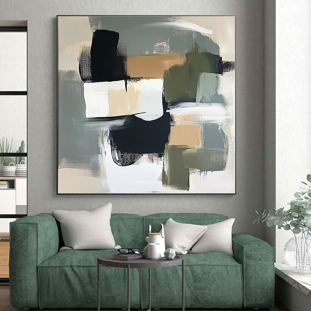 Gray Green and Black Abstract Painting with Bold Brushstrokes GER695