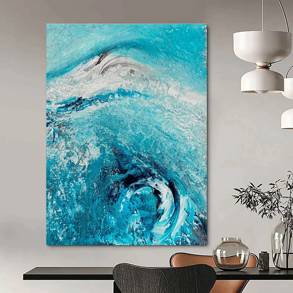 Turquoise Wave Abstract Painting with Swirling Textures ADGE469