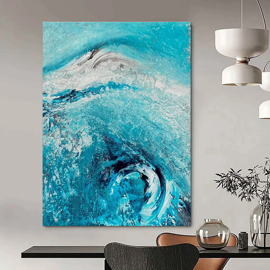 Turquoise Wave Abstract Painting with Swirling Textures ADGE469