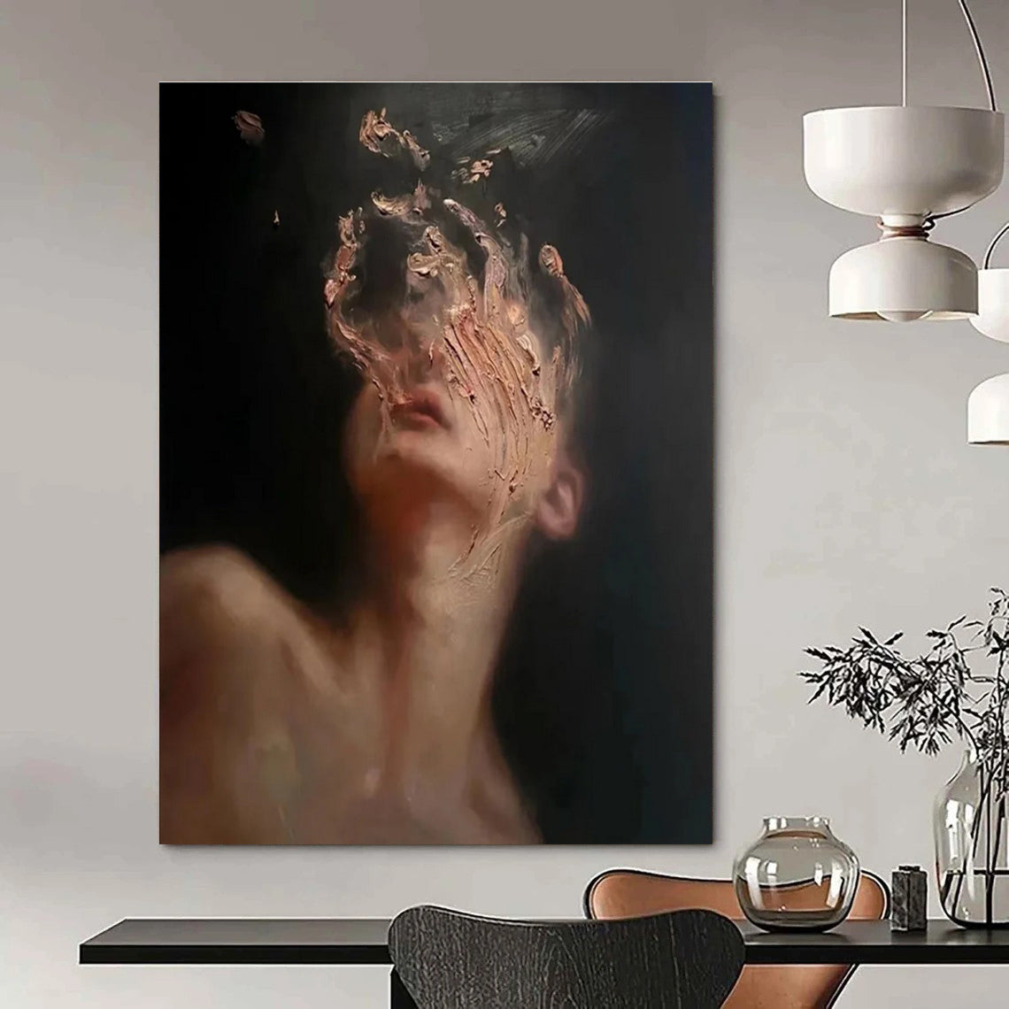 Dark - toned Portrait Abstract Painting with Textured Details ADGE315