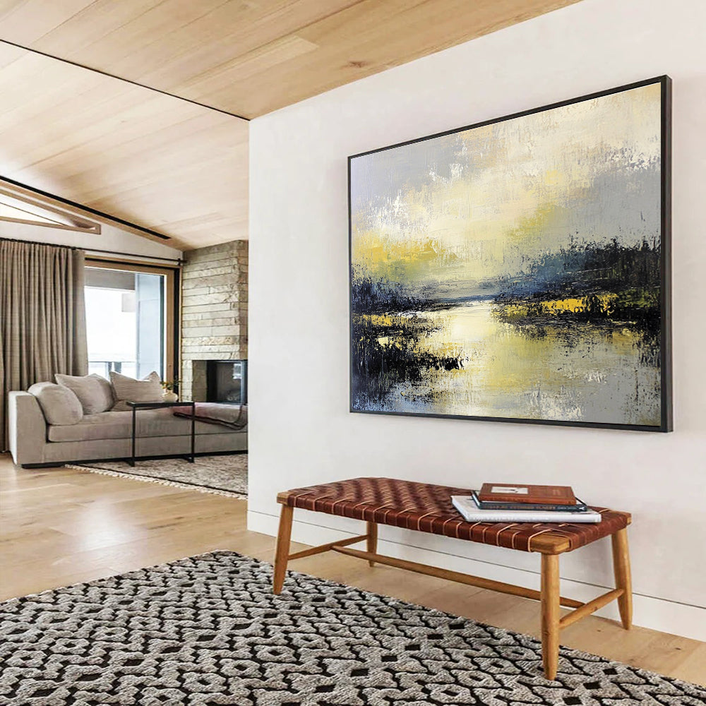 Textured Marshland Abstract Painting with Yellows Greens and Grays DYP238
