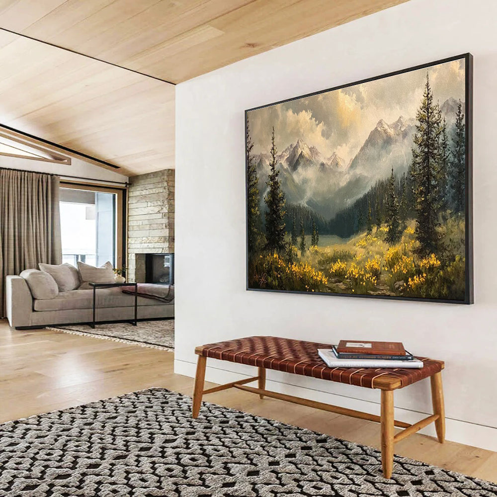 Mountain Valley with Wildflowers Abstract Painting THY420