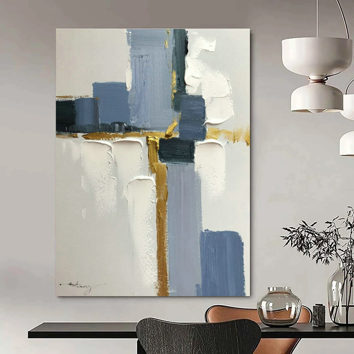 Large Hand-Painted Abstract Painting for Cottage Bedroom Wardrobe Doors and Hallway Coat Closet DLZ1687