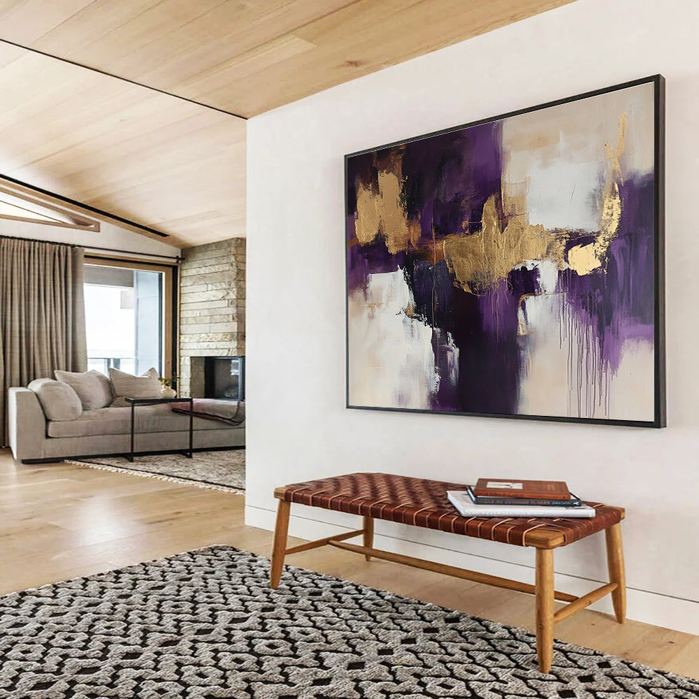 Purple and Gold Abstract Painting with Luxurious Tones DYP371