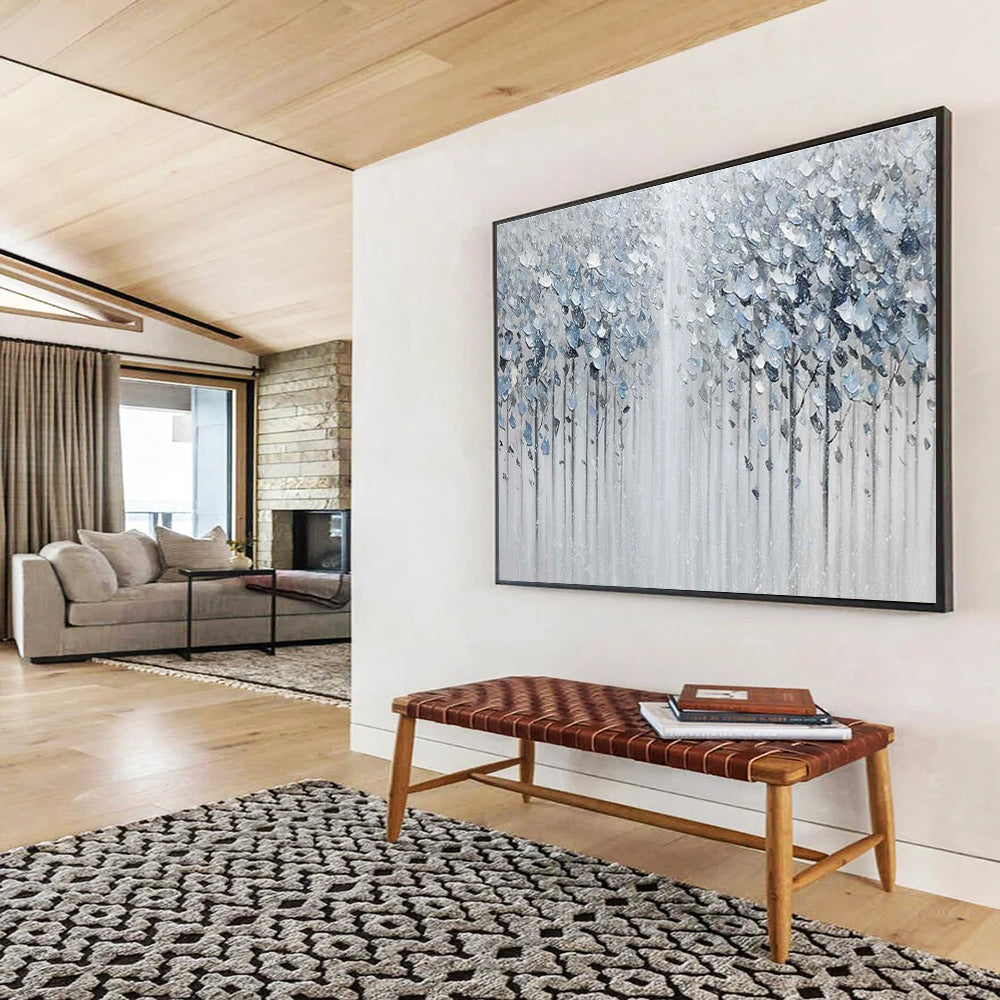 Silver Forest Abstract Painting with Metallic and Neutral Tones THY274