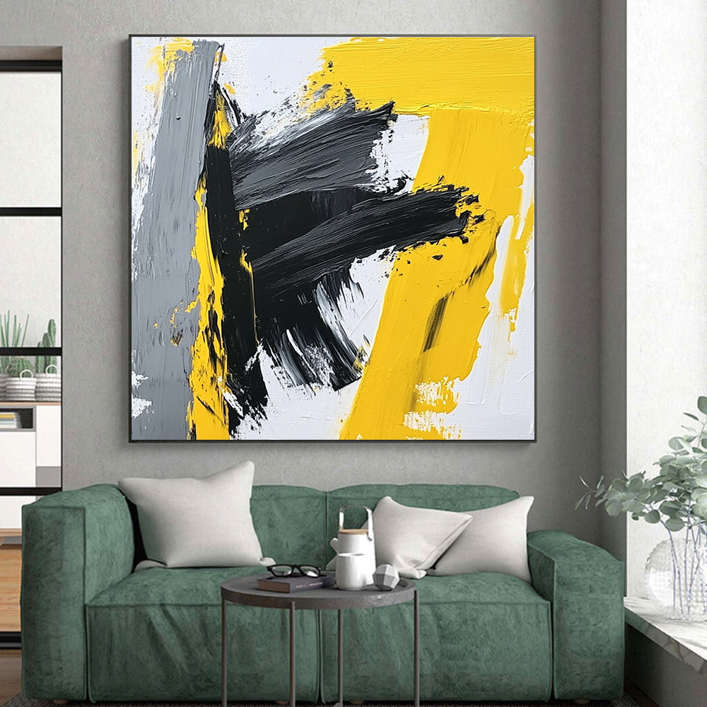 Yellow Gray and Black Abstract Painting with Bold Strokes GER412