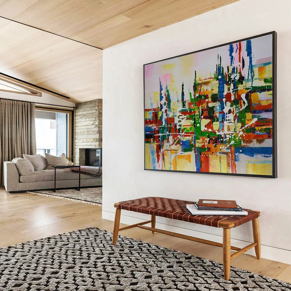 Vibrant Cityscape Abstract Painting with Multicolor Urban Energy THY285