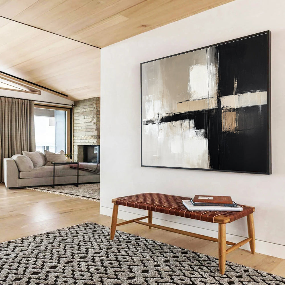 Monochrome Geometry Abstract Painting with Contrasting Blocks DYP388